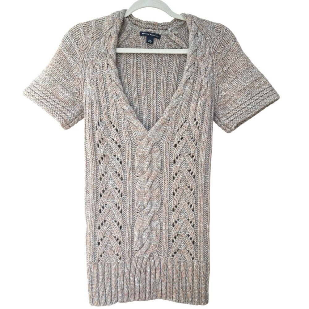 Banana Republic Brown Gray Marled Cable Tunic Sweater XSmall Wool Alpaca EUC